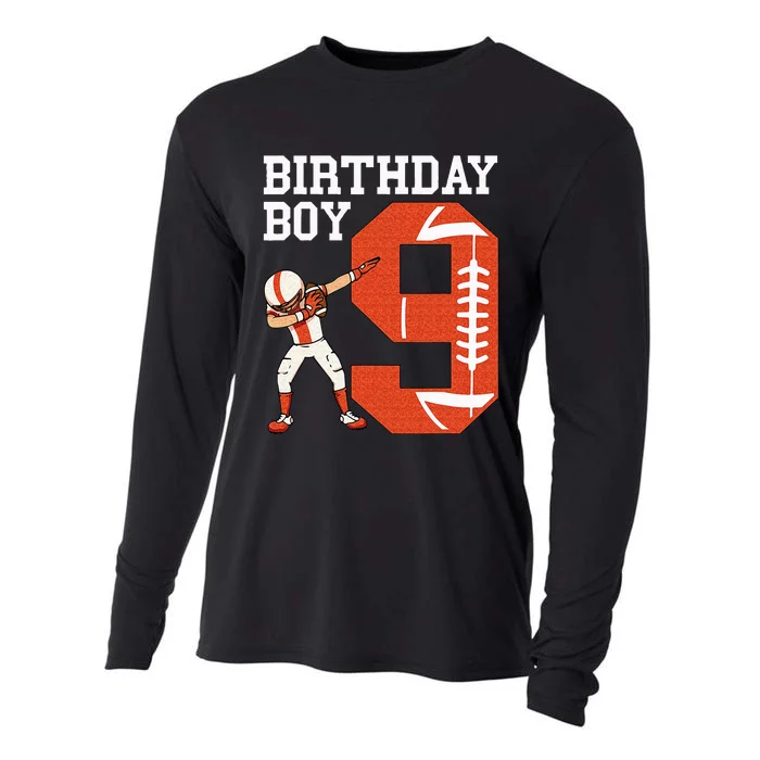 9 Years Old Boy Football Player 9th Football Birthday Cooling Performance Long Sleeve Crew