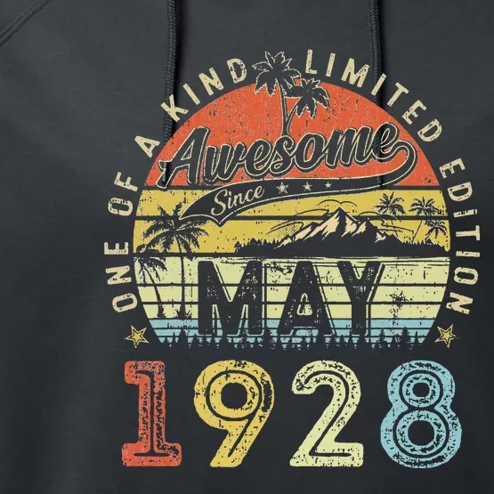 95 Year Old Awesome Since May 1928 95th Birthday Performance Fleece Hoodie