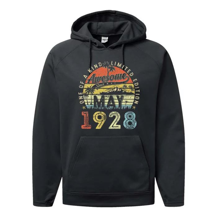 95 Year Old Awesome Since May 1928 95th Birthday Performance Fleece Hoodie