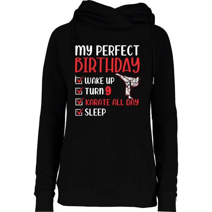 9 Year Old Karate Birthday Party 9th Player Womens Funnel Neck Pullover Hood