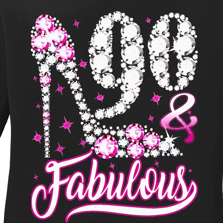 90 Years Old Gifts 90 & Fabulous 90th Birthday Pink Diamond Ladies Long Sleeve Shirt