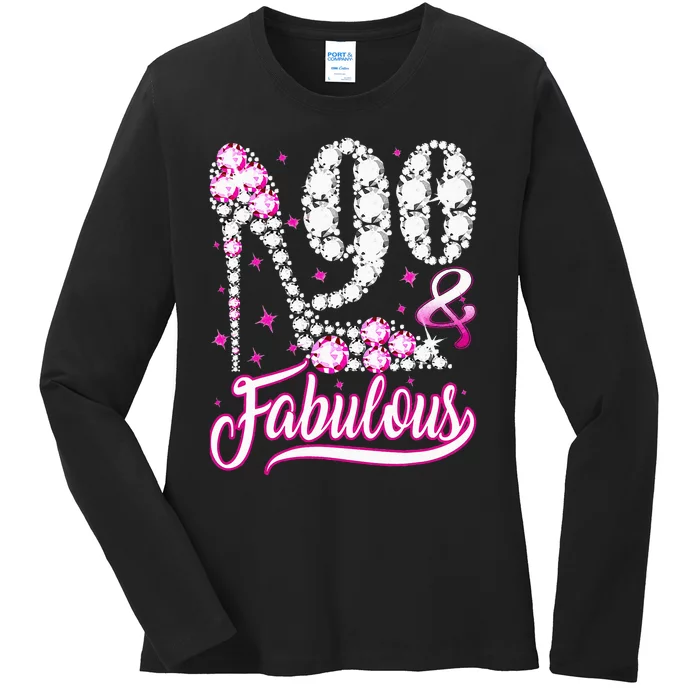 90 Years Old Gifts 90 & Fabulous 90th Birthday Pink Diamond Ladies Long Sleeve Shirt