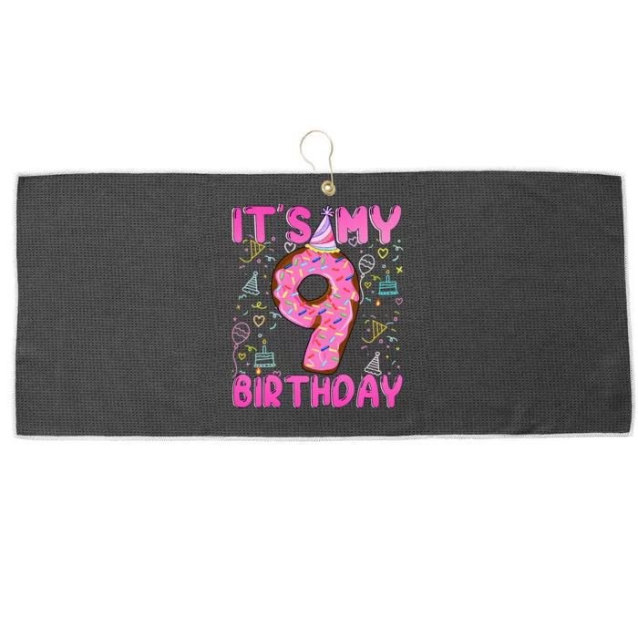 9 years old Funny Donut it's my 9th Birthday Large Microfiber Waffle Golf Towel