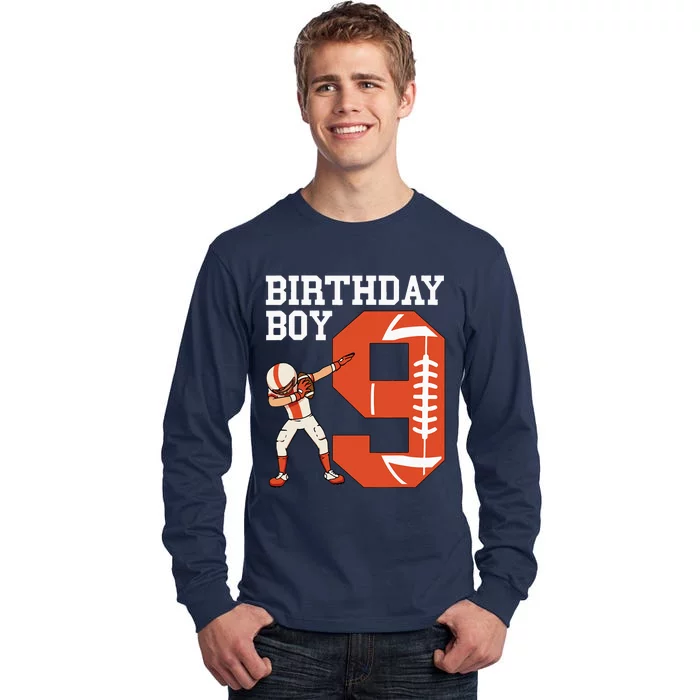 9 Years Old Football Player 9th Football Birthday Tall Long Sleeve T-Shirt