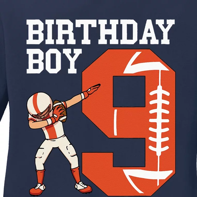 9 Years Old Football Player 9th Football Birthday Ladies Long Sleeve Shirt