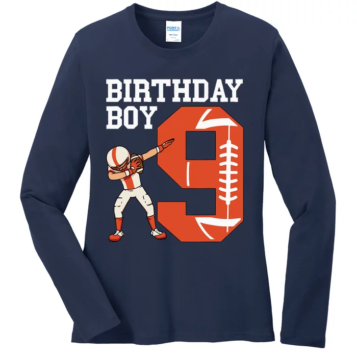 9 Years Old Football Player 9th Football Birthday Ladies Long Sleeve Shirt