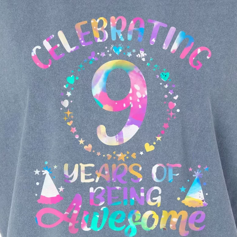 9 Years Of Being Awesome 9 Years Old 9th Birthday Tie Dye Garment-Dyed Women's Muscle Tee