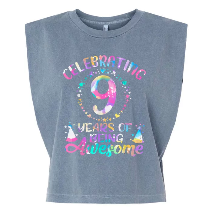 9 Years Of Being Awesome 9 Years Old 9th Birthday Tie Dye Garment-Dyed Women's Muscle Tee