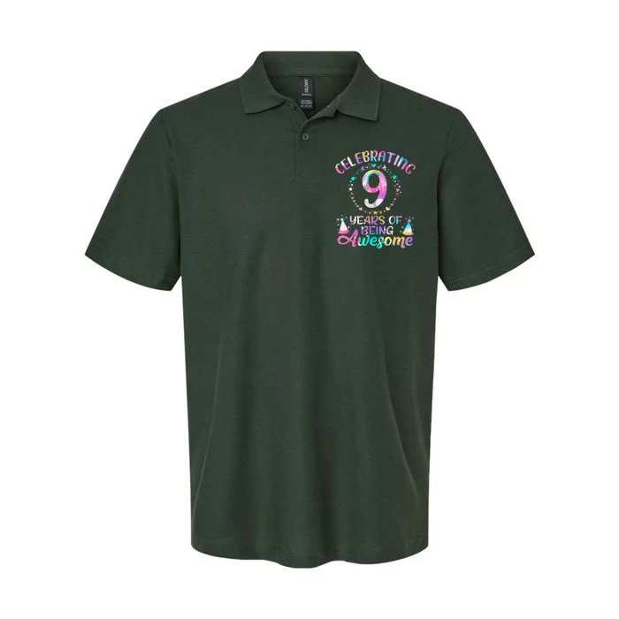 9 Years Of Being Awesome 9 Years Old 9th Birthday Tie Dye Softstyle Adult Sport Polo