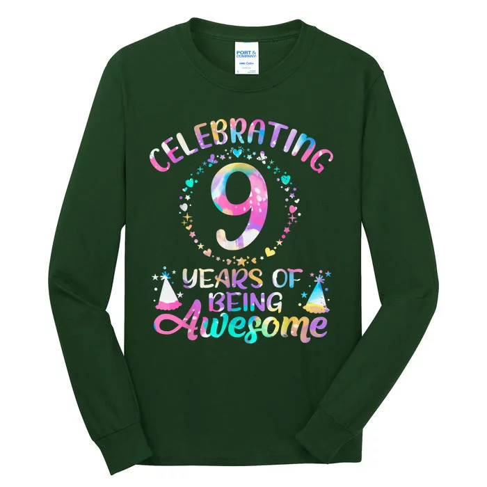 9 Years Of Being Awesome 9 Years Old 9th Birthday Tie Dye Tall Long Sleeve T-Shirt