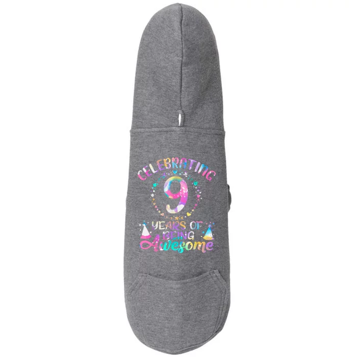 9 Years Of Being Awesome 9 Years Old 9th Birthday Tie Dye Doggie 3-End Fleece Hoodie