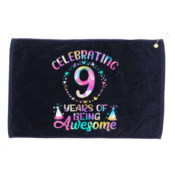 9 Years Of Being Awesome 9 Years Old 9th Birthday Tie Dye Grommeted Golf Towel