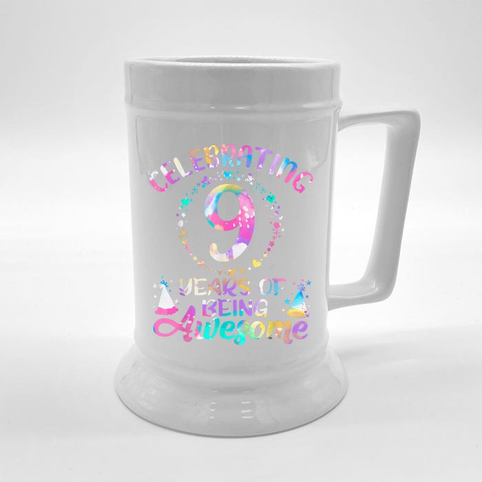 9 Years Of Being Awesome 9 Years Old 9th Birthday Tie Dye Front & Back Beer Stein