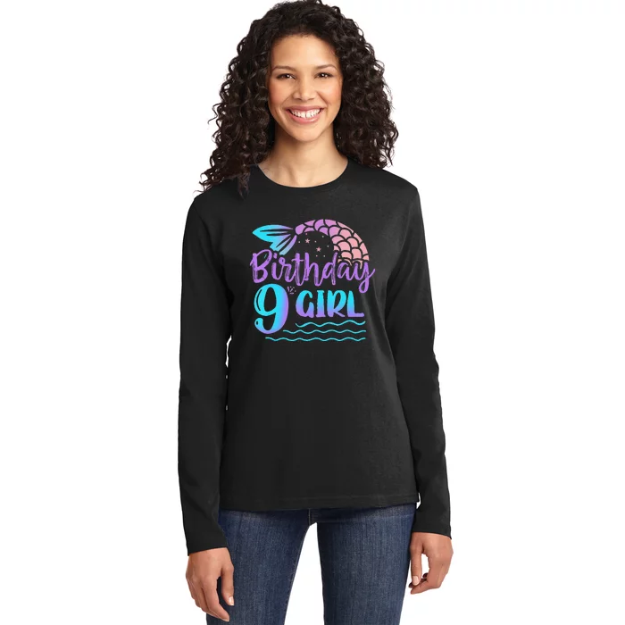 9 Year Old Gift Mermaid Tail 9th Birthday Daughter Ladies Long Sleeve Shirt