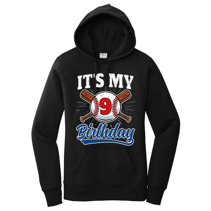 9 Years Old Baseball Player 9th Birthday Party Women's Pullover Hoodie