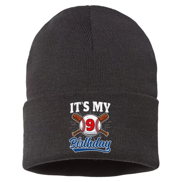 9 Years Old Baseball Player 9th Birthday Party Sustainable Knit Beanie