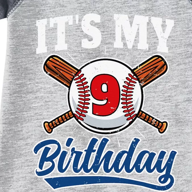 9 Years Old Baseball Player 9th Birthday Party Infant Baby Jersey Bodysuit