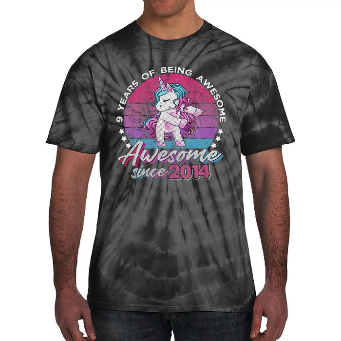 9 Years Old Flossing Unicorn Gifts 9th Birthday Party Tie-Dye T-Shirt