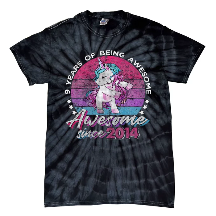 9 Years Old Flossing Unicorn Gifts 9th Birthday Party Tie-Dye T-Shirt