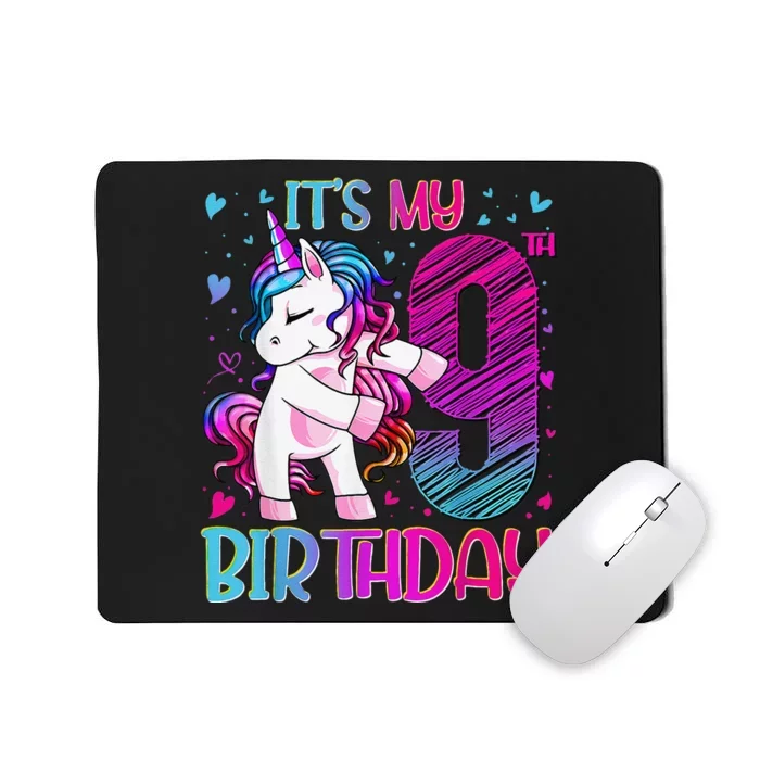 9 Years Old Unicorn Flossing 9th Birthday Unicorn Party Mousepad