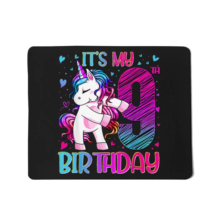 9 Years Old Unicorn Flossing 9th Birthday Unicorn Party Mousepad