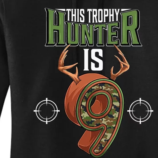 9 Year Old Hunting 9th Birthday Party Deer Hunter Women's Pullover Hoodie