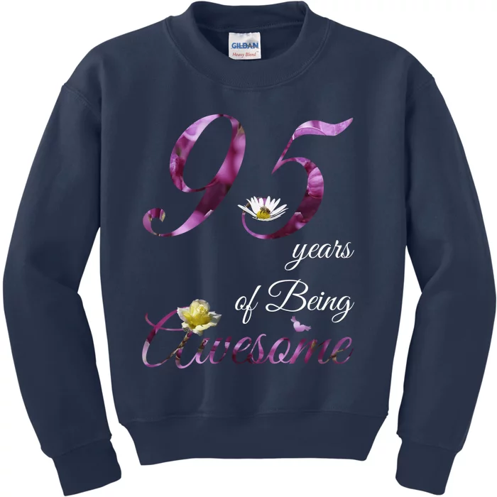 95 Year Old Shirt Awesome Floral 1928 95th Birthday Present Gift Kids Sweatshirt