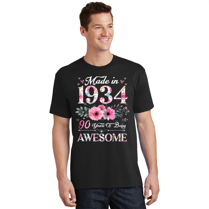 90 Year Old Made In 1934 Floral 90th Birthday Women T-Shirt