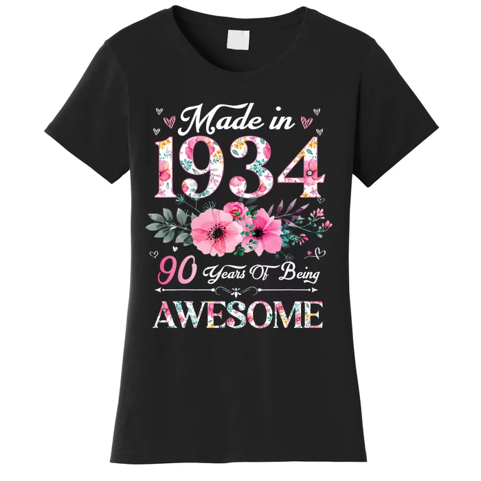 90 Year Old Made In 1934 Floral 90th Birthday Women Women's T-Shirt