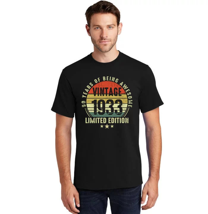 90 Year Old Vintage 1933 Limited Edition 90th Birthday Gift Ideas Tall T-Shirt