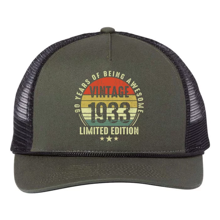 90 Year Old Vintage 1933 Limited Edition 90th Birthday Gift Ideas Retro Rope Trucker Hat Cap