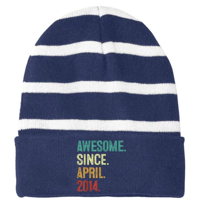 9 Years Old Awesome Since April 2014 9th Birthday Striped Beanie with Solid Band