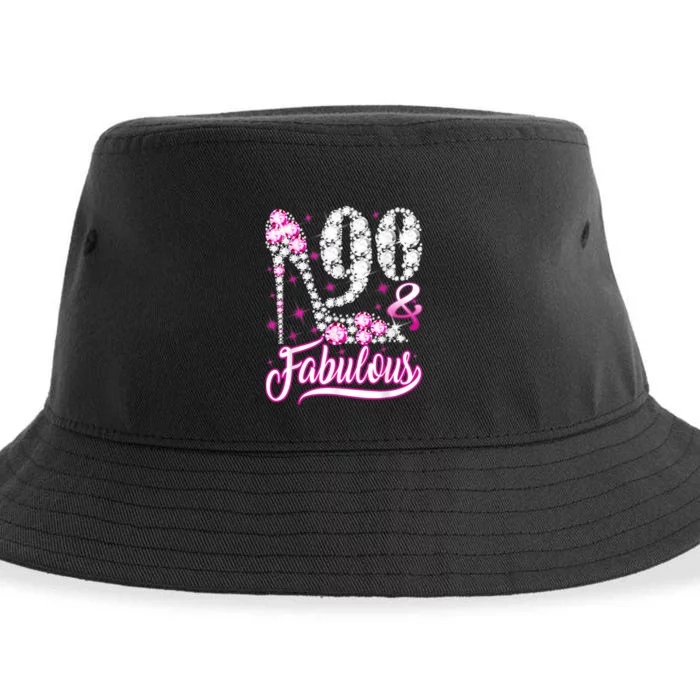 90 Years Old Gifts 90 & Fabulous 90th Birthday Pink Diamond Sustainable Bucket Hat