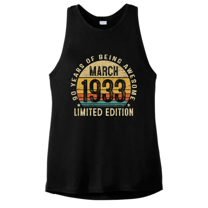 90 Year Old Vintage March 1933 90th Birthday Gift Ladies Tri-Blend Wicking Tank