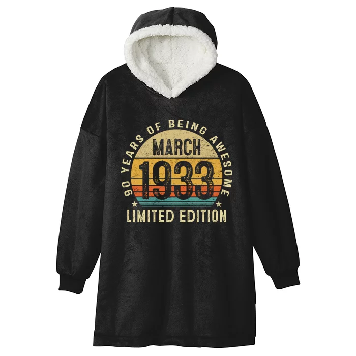 90 Year Old Vintage March 1933 90th Birthday Gift Hooded Wearable Blanket