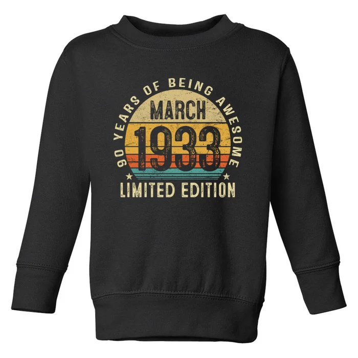 90 Year Old Vintage March 1933 90th Birthday Gift Toddler Sweatshirt