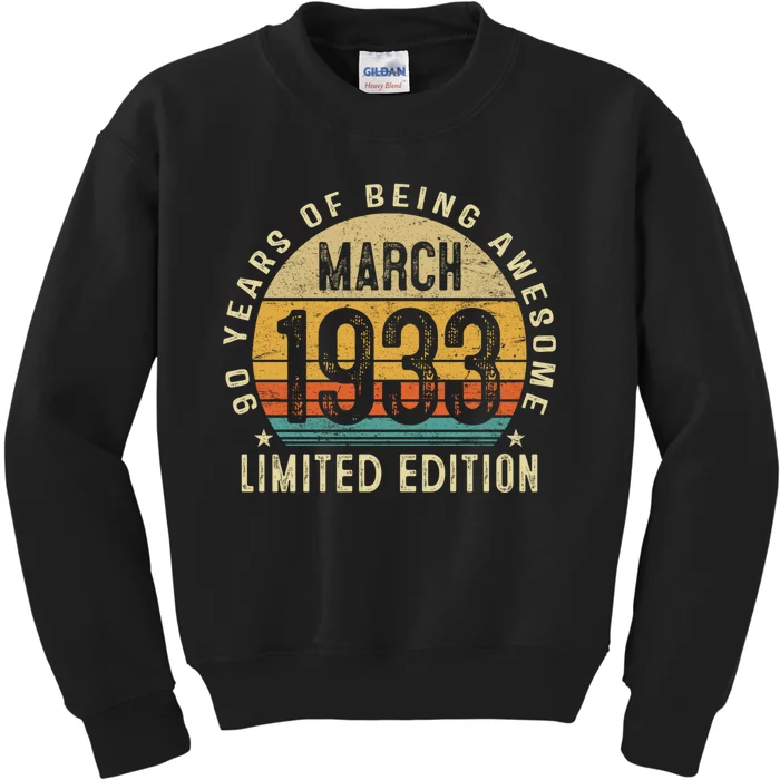 90 Year Old Vintage March 1933 90th Birthday Gift Kids Sweatshirt