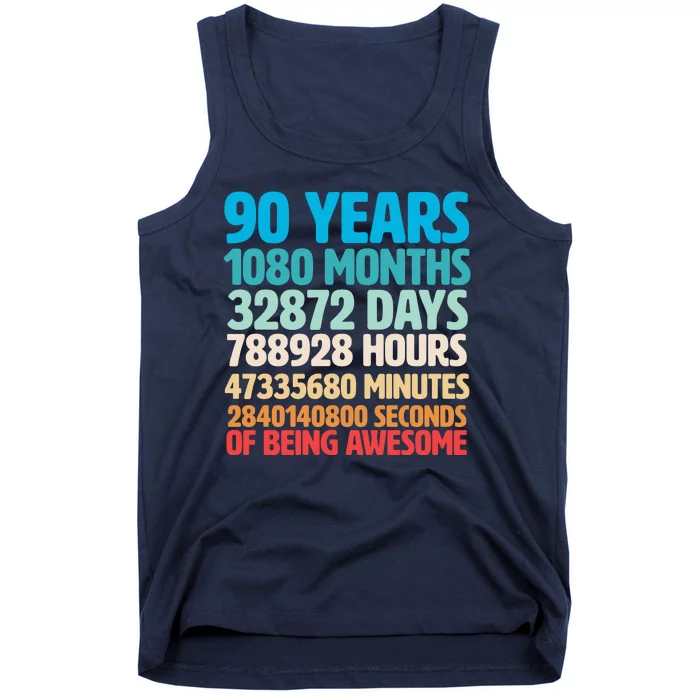 90 Years Of Being Awesome 90th Birthday Time Breakdown Tank Top