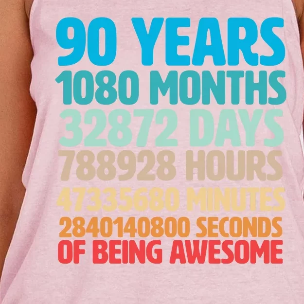 90 Years Of Being Awesome 90th Birthday Time Breakdown Women's Knotted Racerback Tank