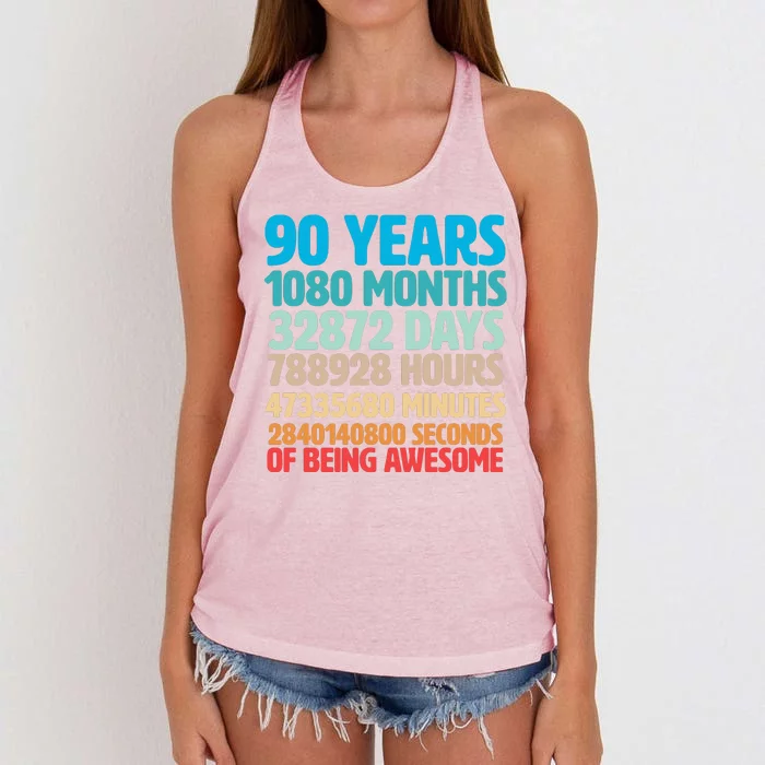 90 Years Of Being Awesome 90th Birthday Time Breakdown Women's Knotted Racerback Tank