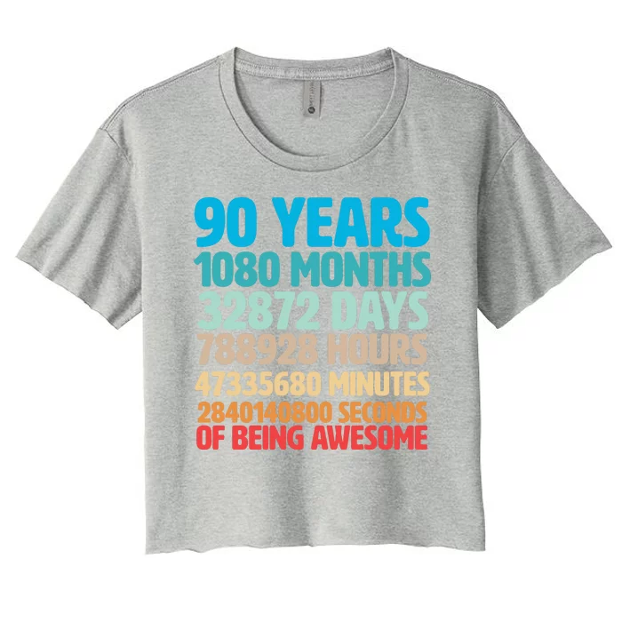 90 Years Of Being Awesome 90th Birthday Time Breakdown Women's Crop Top Tee