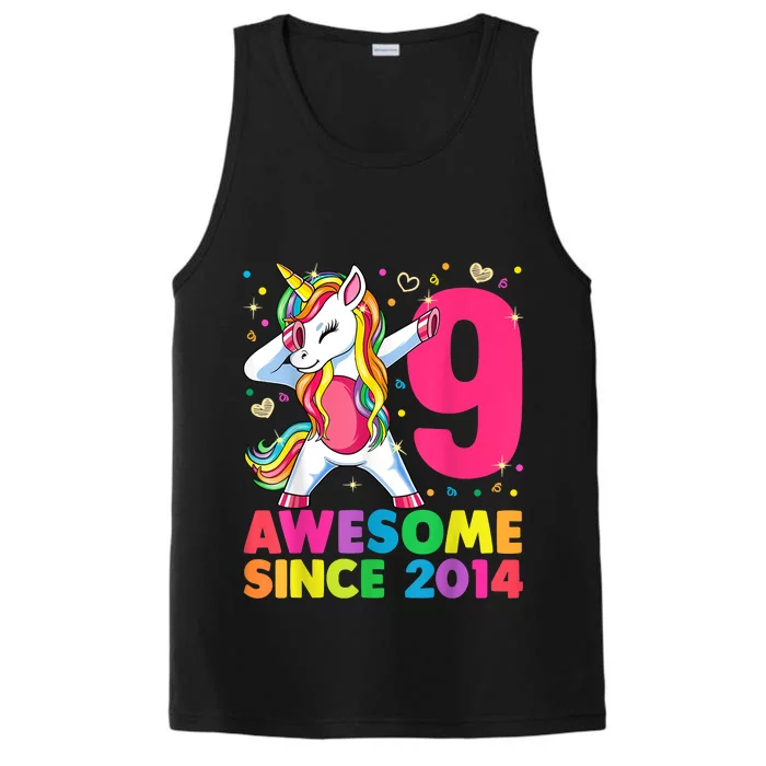 9 Years Old Unicorn Dabbing 9th Birthday Girl Unicorn Party T Performance Tank