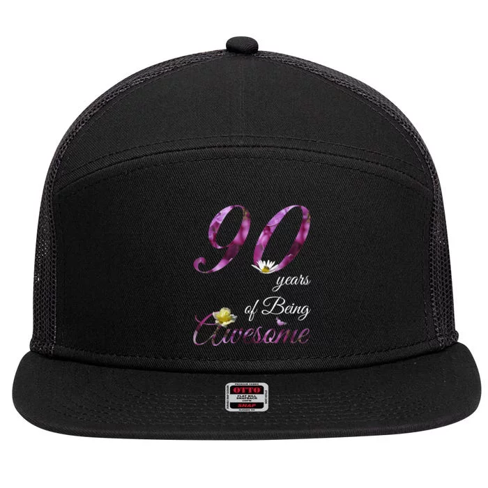 90 Year Old Shirt Awesome Floral 1933 90th Birthday Gift 7 Panel Mesh Trucker Snapback Hat