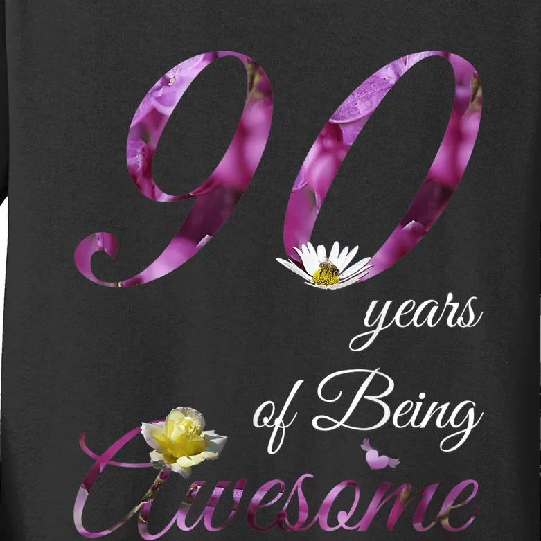 90 Year Old Shirt Awesome Floral 1933 90th Birthday Gift Kids Long Sleeve Shirt