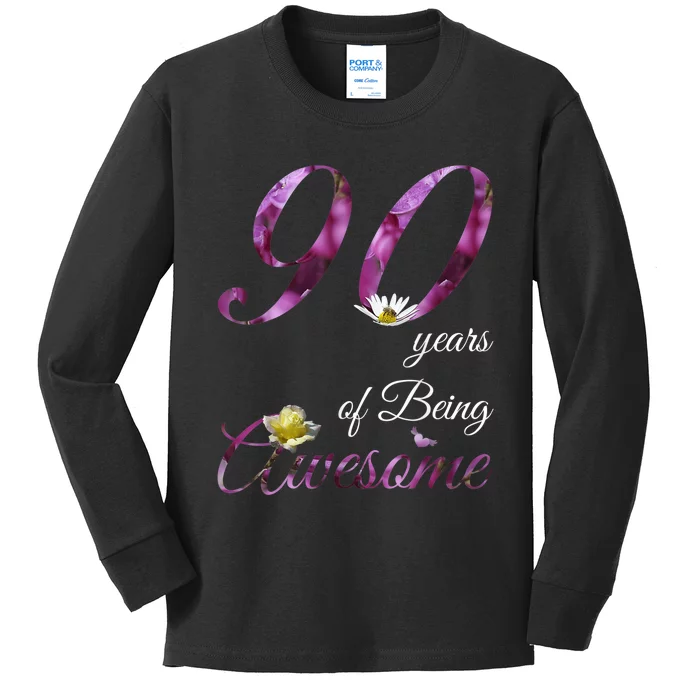 90 Year Old Shirt Awesome Floral 1933 90th Birthday Gift Kids Long Sleeve Shirt