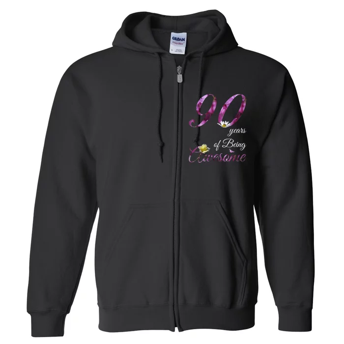 90 Year Old Shirt Awesome Floral 1933 90th Birthday Gift Full Zip Hoodie