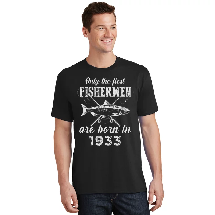 90 Year Old Fisherman Fishing Born In 1933 90th Birthday T-Shirt