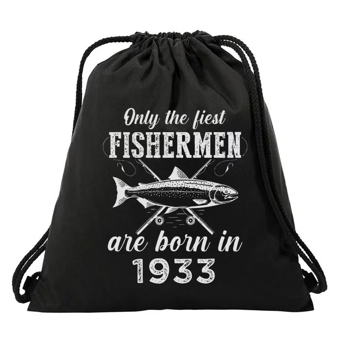 90 Year Old Fisherman Fishing Born In 1933 90th Birthday Drawstring Bag