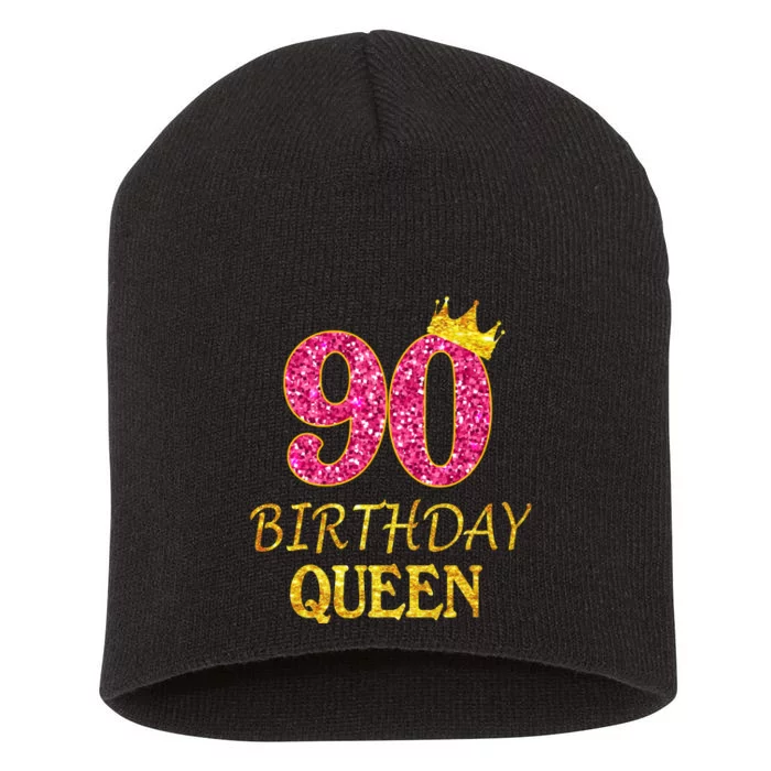 90 Years Old Birthday Queen  Shirt 90th Birthday Pink Short Acrylic Beanie