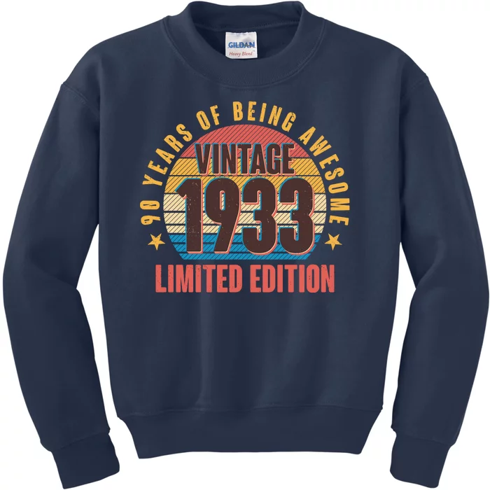 90 Years Of Being Awesome 1933 Limited Edition Vintage Retro Kids Sweatshirt